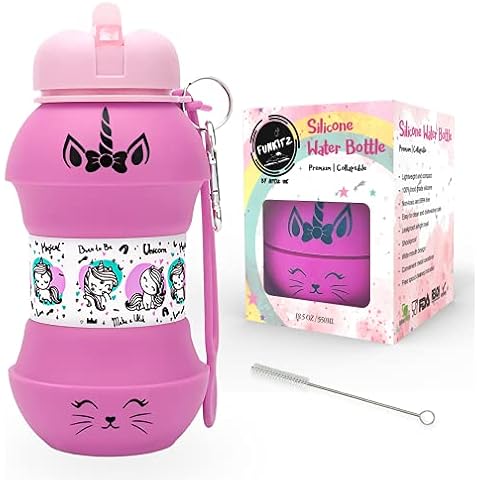 Botella de Agua Unicornio Reutilizable de Silicona Plegable sin BPA AToZ UK Cover