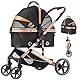 EchoSmile Hundewagen Hundebuggy bis 20 kg Klappbar Faltbarer, 4-in-1 Katzenwagen Hundebox mit 360°Verschleißfeste Gummiräder Netzfenstern, Pet Stroller mit für mittelgroße Hunde & Katzen, Schwarz