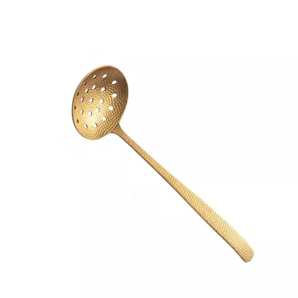 Cucchiaio da cucina, Cucchiaio forato con filtro, manico lungo, for zuppa calda, guscio che perde for il consumo in pentola(Gold)