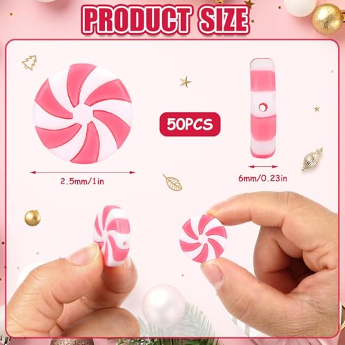 Image of JUNEBRUSHS 50 Pcs Fake Peppermint Candy Christmas Decorations Pink and White Christmas Candy Peppermint Ornaments for Xmas Holiday Decor Party Favors Crafts