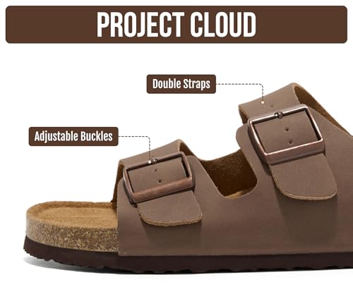 Image of Project Cloud Mens Sandals, 100% Genuine Leather Mens Slides (Heritage) | Memory Foam Insole & Cork Footbed Slides for Men Footwear Non Slip Summer Sandals for Men & Lightweight Sandals Men