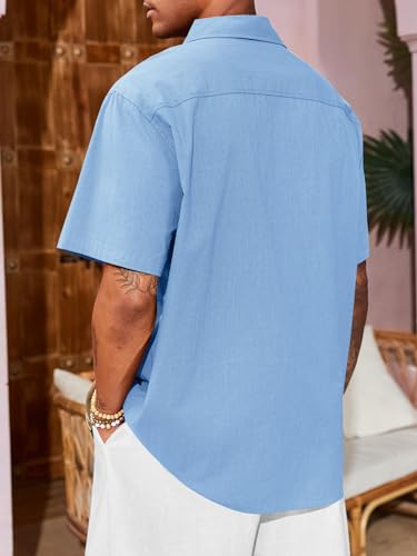 Runcati Mens Linen Shirt Guayabera Cuban Short Sleeve Button Down Cotton Summer Beach Hippie Shirts3