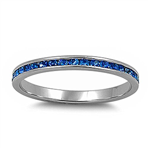 Oxford Diamond Co Channel Set Simulated Blue Sapphire .925 Sterling Silver Eternity Band Size 6