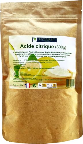 Acide Citrique Alimentaire Esténat - Le Conservateur & Acidifiant 100% Pur & Naturel pour Confitures, Pâtisseries et Plats Cuisinés. Origine Naturelle, Sans OGM, 300G