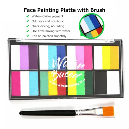 KARLOR Gesichtfarbe Palette, 24 Farbe mit Pinsel Gesicht Malen Schminkfarbe Face Paint Bodypaint Wasserlöslich Theaterschminkefarbe Körperfarben Gesichtsbemalung Festival Halloween
