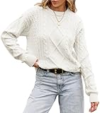 TARSE Oversized Knit Sweater 2024 Fall Cable Knit Long Sleeve Chunky Casual Pullover Crewneck Tops (MilkyWhite, M)