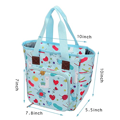KOKNIT Knitting Tote Bag, Portable Carry on Knitting Crochet Yarn Storage Bag with Pockets Organizer Crochet Hooks, Knitting Needles and Accessory