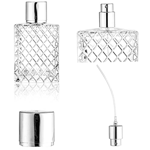 Lawei 6 Pack Refillable Spray Bottles Perfume Atomizer, 100ML 3.4oz Glass Empty Fine Mist Spray Bottle, Clear Portable Square Fragrance Dispenser Bottle with Sprayer for Travel, Silver3