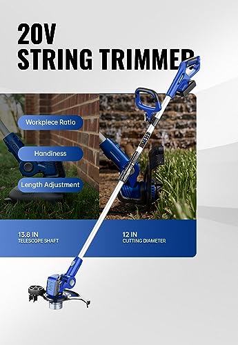 Wild Badger Power 20V Weed Eater/Wacker, Leaf Blower, Wheeled Edger Kit Electric With 4Ah Battery & Charger, String Trimmer, Lightweight, Adjustable Telescopic Shaft, Fast-Charging #TOP2