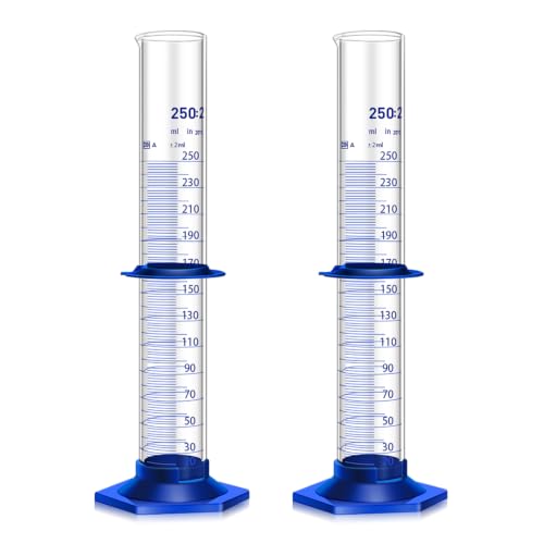 Image of 2PCS Graduated Cylinder Measuring Cylinder Thick Glass Lab Cylinders Glass Graduated Cylinder Glass Measuring Cylinder (250ML)