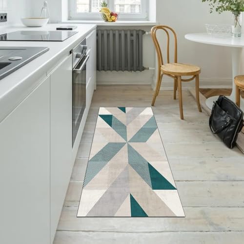 Alfombra para pasillo verde oscuro decorativa y lavable de casa 5