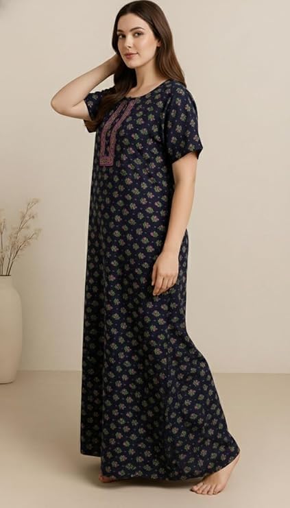 Image of Bahumaan Pure Cotton Nighty for Woman | Floral Gown for Women Nightwear with Pocket | Cotton Nighty for Women Stylish | Perfect for Daily Comfort | Maxi Women