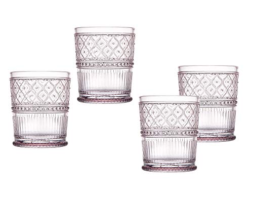 Double Old Fashioned Whiskey Glasses Beverage Glass Cup Pink Claro by Godinger - Set of 4
