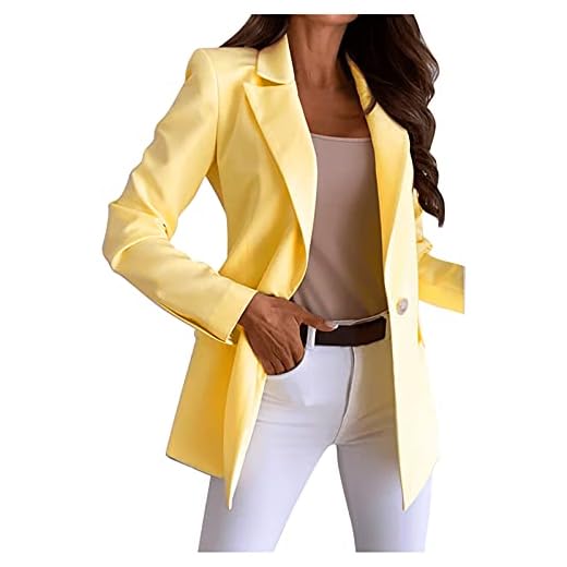 Americana Mujer Amarilla Mujeres Casual sólido Solo botón Solapa Manga Larga Traje Delgado Elegante Temperamento Blazers Abrigo para Damas de Oficina Negras (Yellow, M)