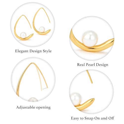 Teardrop Pearl Earrings for Women, 18K Gold Plated Dangle Hoop Earrings - image 5