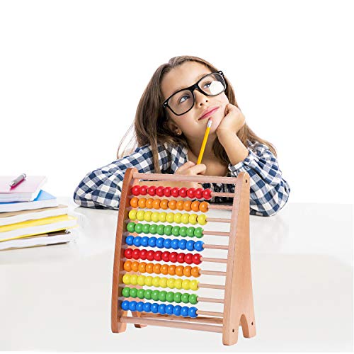 Wondertoys Wooden Abacus Educational Counting Toy 100 Beads Math Tool Toddler Gifts for 1 2 3 Year Old Boys and Girls