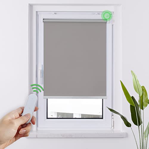 HOMEDEMO Stores Enrouleur Occultant Électriques M100, Moteur & Télécommande, avec ou sans Perçage, Rideau de Protection Solaire pour Fenêtres, 50 x 100...