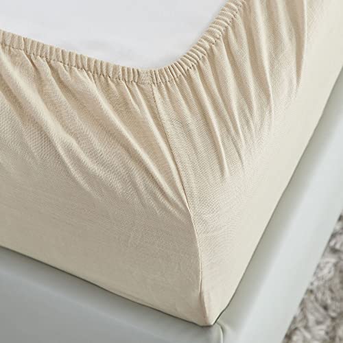 Image of TRIDENT Namaste King Size Solid Fitted Sheet Set- 100% Cotton- 3-Piece Sheet Set with 2 Pillowcases-Superior Softness- 150 TC-Fitted bedsheet- Linen Look- Sustainable (Sesame Brown)