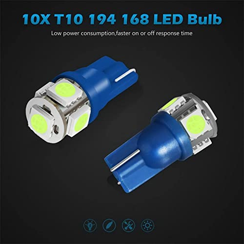 Partsam Blue T10 Led Bulbs Car Interior Dome Lights, 6000K Super Bright 194 168 2825 W5W Led Bulbs For Truck Dome Map Door Courtesy License Plate Lights, 10 Pack #TOP6