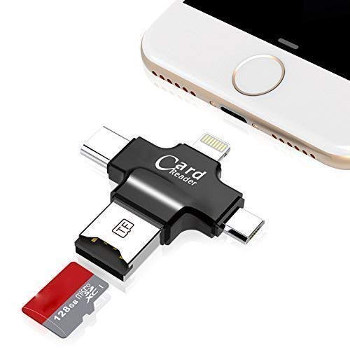 Lector de tarjetas Micro SD, lector de tarjetas 4 en 1 con conector USB tipo C, adaptador OTG HUB, lector de tarjetas de memoria flash TF para Smartphones/Android Micro USB/Type-C/Mac/PC (negro)