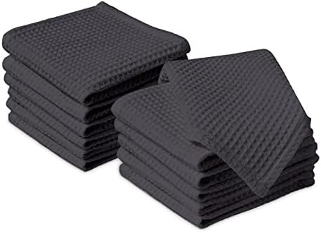 Encasa Tea Towels - Kitchen Dish towels Made With Cotton & Highly Absorbent For Cleaning, Quick Drying Of Plates & Glasses X-large, 18 x 28 inch|Butcher Black (Set of 4 pieces)