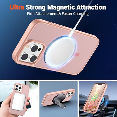 Image of SUPFINE Magnetic for iPhone 13 Pro Case (Compatible with MagSafe) (Military Grade Drop Protection) Translucent Matte Shockproof with Anti-Fingerprint Phone Case,Pink