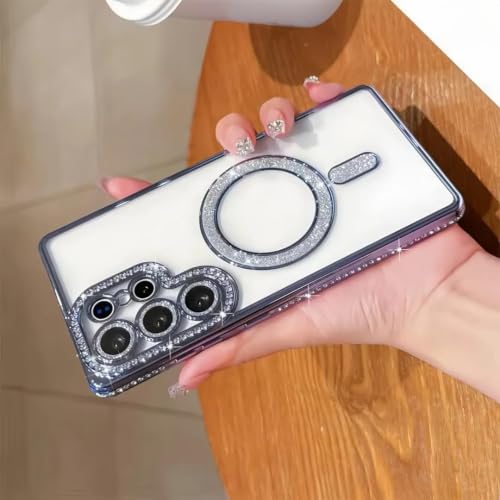 Image of for Samsung S26 Ultra 5G Glitter Case,Luxury Bling Rhinestone Diamond Plated Bumper Case,MagSafe, Sparkle Camera Lens Protection Clear Back Cover for Samsung S26 Ultra 5G (Blue)