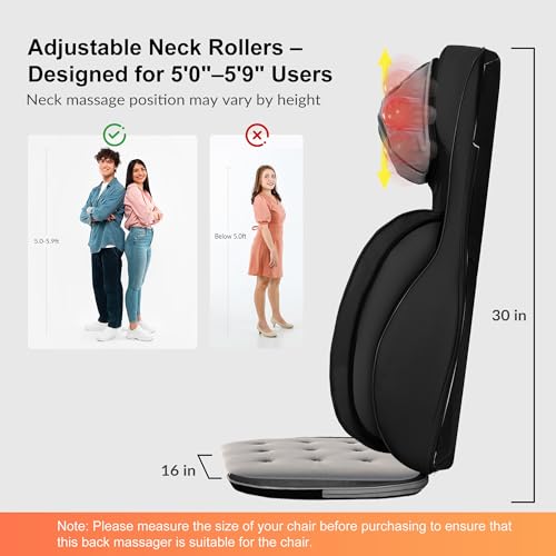 Image of Snailax Shiatsu Neck and Back Massager with Heat, Adjustable-Height Neck Massager Rollers Massage Chiar Pad with Vibration, Chair Seat Massager for Home, Office, Gifts for Men, Women