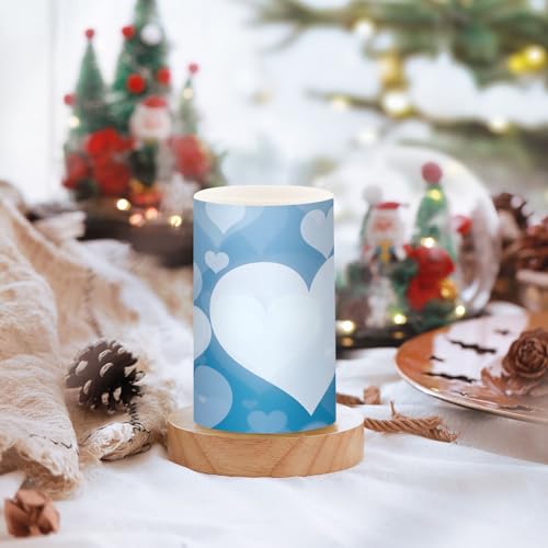 Image of Valentines Lights Flameless Candles Blue Abstract Heart Pillar Candles Set of 2 Battery Operated Remote Control Warm Lights Home Decor
