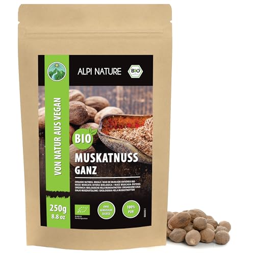 Alpi Nature Nuez Moscada Orgánica Entera 250g, Nuez Moscada para Cocinar, Hornear y Vino Caliente