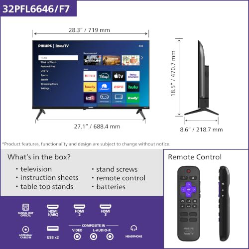 Image of PHILIPS 32-Inch 6600 Series HD LED Roku TV (32PFL6646 /F7)