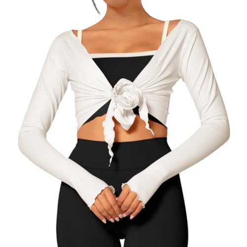 Yousify Women's Bolero Shrug 2025 Tie Front Long Sleeve Wrap Cropped Shrugs Lightweight Workout Gym Yoga Tops Beige