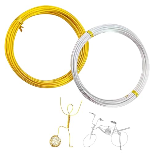 WOLMIK Basteldraht 1mm x 10m, Aluminiumdraht Silberner, Schmuckdraht, Draht zum Basteln, Weicher Draht für Schmuck, Dekoteile, DIY-Skulpturen, Kranzherstellung (Silber+Gold)