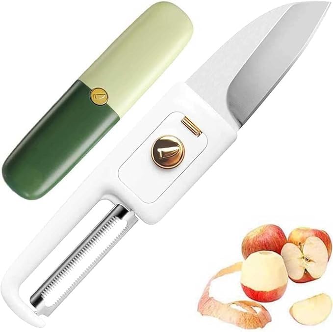 2 in 1 Stainless Steel Fruit Knife, Creative Multi-Color Fruit and Vegetable Dual-Use Knife, Multifunctional Portable Peeling Fruit Knife, Kitchen Restaurant Life Tools (Green)