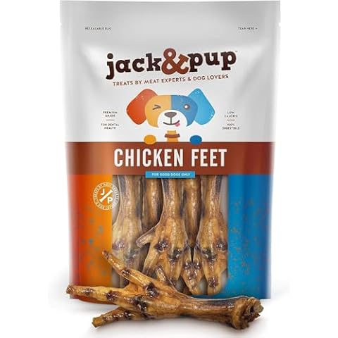 Jack&Pup Dehydrated Chicken Feet for Dogs | All Natural Single Ingredient Dog Treat | Rich in Glucosamine and Chondroitin for Healthy Joints (20 Pack) Cover