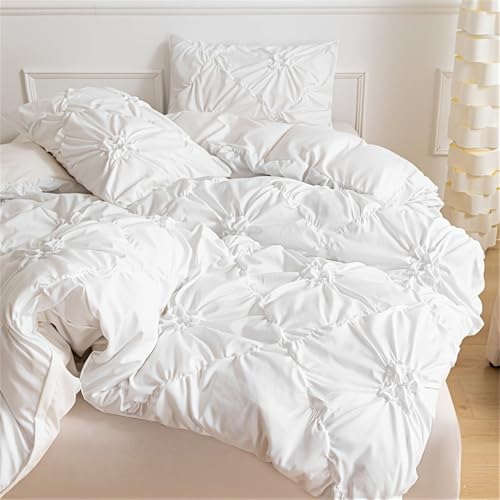 Housse de couette plissée de qualité supérieure en coton blanc 264x229cm - 5