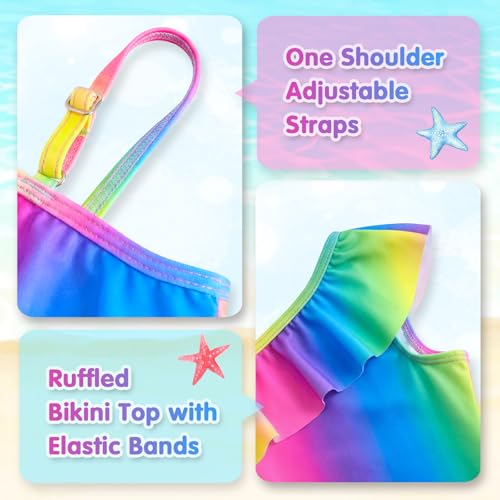 Image of Girls Tankini Swimsuit Two Piece Bathing Suit Colorful Toddler Kids Ruffle Swimwear Adjustable Strap Summer Beach