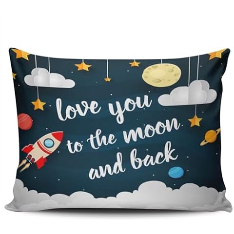 WEINIYA Bedroom Custom Decor Love You to The Moon and Back Colorful Throw Pillow Cover Cushion Case Fashion One Sided Printed Design Boudoir 12x20 Inches Cover