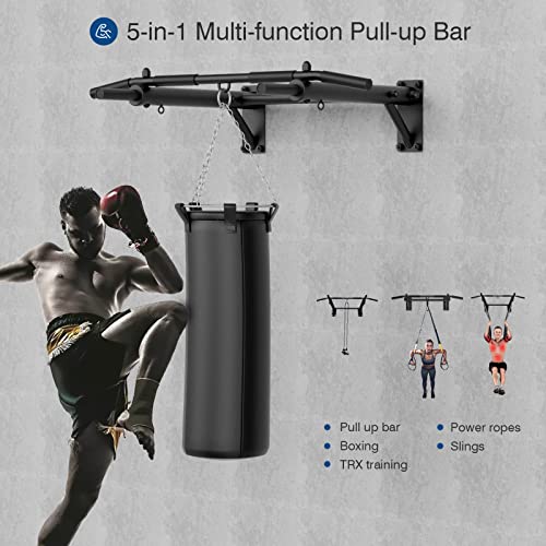 Wall Mounted Pull Up Bar, Thicken Steel Max Load 300 lbs,Punch Bag and TRX Training Hook for Home Gym Upper Body Workout Chin up Bar for Garage
