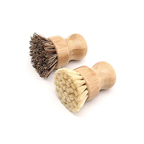 Shiwaki 2 Pcs Bamboo Dish Scrub Brush, Natural Scrub Cleaning Brush Vegetable Brush for Dishes Cast Iron Pots Pans, Used in Bathroom Kitchen Sink Household Cleaning - Image 2