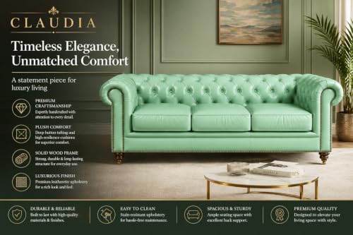 Image of Modern Classic Design Leatherette Luxury Chester Sofa Set with Button Tufted, Sofa for Living Room Home, Office and Lobby (Mint Green, 1 Seater Sofa)