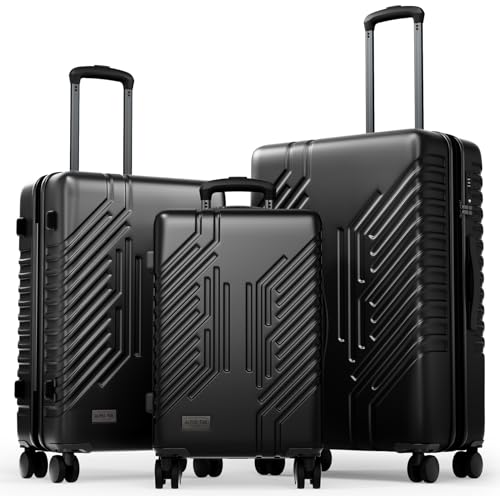 ALPHA CAMP 3 Piece Expandable Luggage Set - PC+ABS Durable Hard Shell Suitcase with Spinner Wheels & TSA Lock,20-inch, 24-inch, 28-inch Luggage for Business,Travel，Black