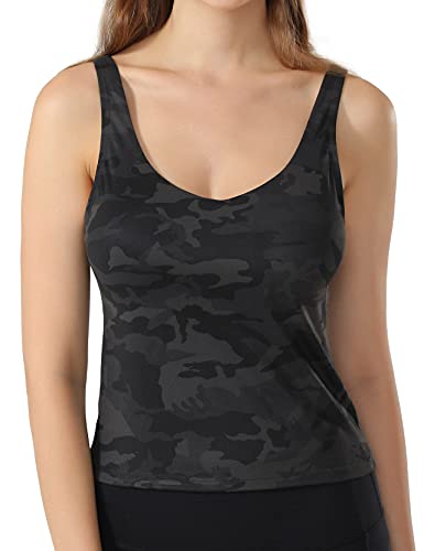 Image of POSHDIVAH Longline Sports Bra Workout Tank Tops | Padded, Removable Pads, Built in bra, Wirefree, Buttery Smooth, Soft, Fitness, Running, Yoga, Wide Straps, U-back