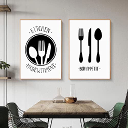 Impression toile cuisine sans cadre 50x70 cm au style graphique noir et blanc minimaliste