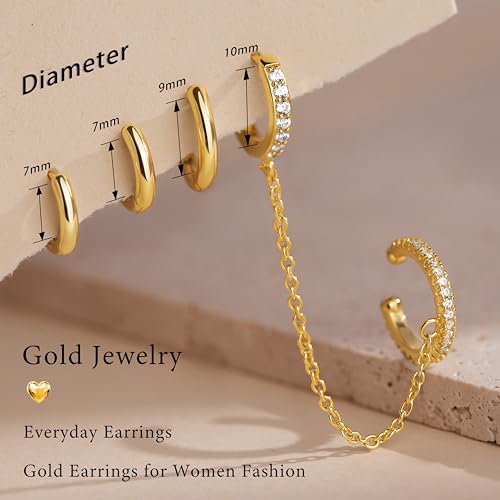 Image of Small Gold Huggie Hoop Earrings Set for Women Men Hypoallergenic 14K Plated Stack Cartilage Earrings, Sterling Silver Multiple Piercing Lightweight Mini Thin Cute Dainty Trendy Jewelry Gifts for Women