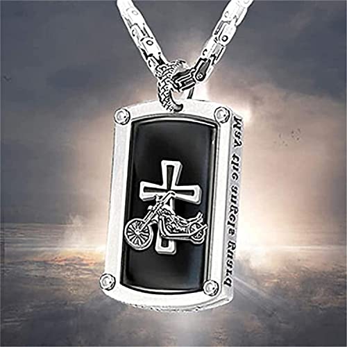 Zimfen Biker's Blessing Engraved Pendant Necklace,Stainless Steel Dog Tags Prayer Cross Necklaces,Cross Pendant Neck Chain Jewelry Gift (1 Pcs) #TOP2