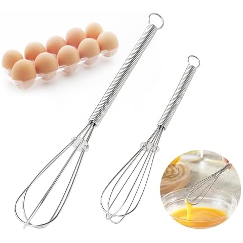 2PCS Mini Whisk, Stainless Steel 5 in and 7 in Small Tiny Whisks for Cooking, Whisking, Beating, Blending Ingredients and Mixing Sauces, 6 Wire Design, Ergonomic Spiral Handle, (Silver) Cover