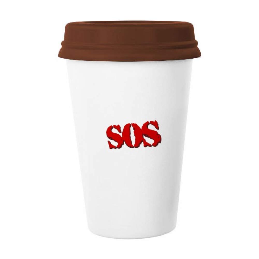 Concise SOS Symbel Art Deco Gift Fashion Mug Coffee Drinking Glass Pottery Ceramic Cup Lid