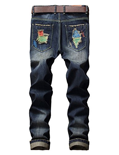 Dsdz Men's Colorful Ripped Holes Straight Fit Jeans 34 #TOP1
