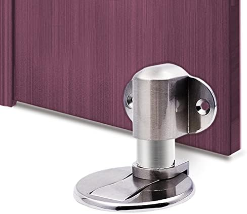 GDFOX Stainless Steel Magnetic Door Stop Catch Holder, Height-Adjustable Metal Magnetic Door Stop, with Dual Adhesives and Conceal Screw Mount, No Drill (Silver)-1PACK